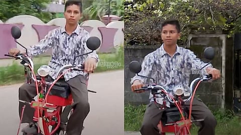 No need to wait for the bus, no need to crowd little kid from Alappuzha uses his own Vehicle to go to school