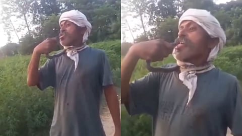 Jithendra Kumar trying to kiss snake