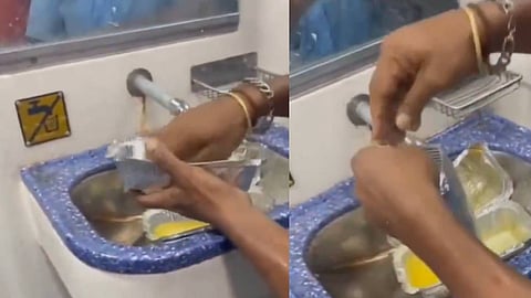 'ഇതൊക്കെയാണോ ഞങ്ങള്‍ പൈസ നല്‍കി വാങ്ങി കഴിക്കുന്നത്'; ട്രെയിനില്‍ ഉപയോഗിച്ച ഭക്ഷണ പാത്രങ്ങള്‍ കഴുകിയെടുക്കുന്ന വീഡിയോ 