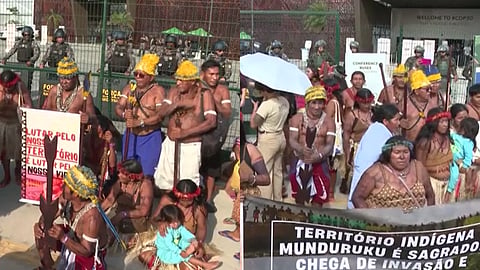 ഗോത്രവിഭാഗങ്ങൾ പ്രതിഷേധിക്കുന്നതിൻ്റെ ചിത്രങ്ങൾ
