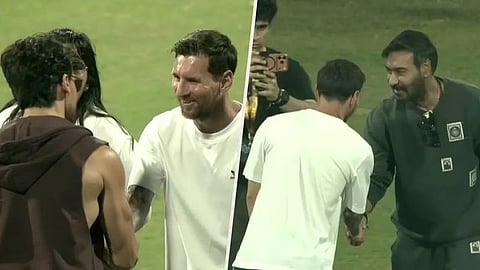 മെസിക്ക് കൈകൊടുക്കുന്ന അജയ് ദേവ്ഗണും ടൈഗർ ഷ്റോഫും