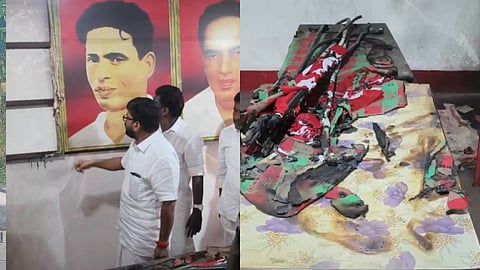 പാറാട് സിപിഐഎം ബ്രാഞ്ച് ഓഫീസിൽ സൂക്ഷിച്ച വസ്തുക്കൾ കത്തിയ നിലയിൽ