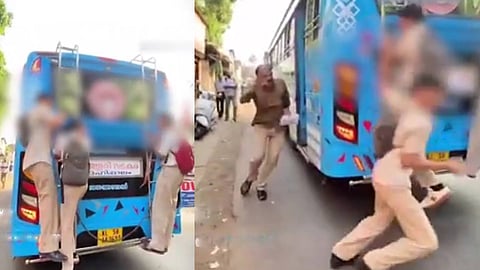 ഓടുന്ന ബസിന്റെ പിന്നിൽ കയറി വിദ്യാർഥികളുടെ റീൽസ് ചിത്രീകരണം; പരാതി നൽകുമെന്ന് ബസ് ജീവനക്കാർ