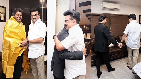 പരസ്പരം ഷാളണിയിച്ചും കെട്ടിപ്പിടിച്ചും പഴയ മുഖ്യമന്ത്രിയും പുതിയ മുഖ്യമന്ത്രിയും