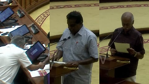 പിണറായിക്ക് ഹസ്തദാനം നൽകി ടി.കെ. ഗോവിന്ദൻ, അഭിവാദ്യം ചെയ്ത് വി. കുഞ്ഞികൃഷ്ണൻ; ശ്രദ്ധ നേടി ഇടത് വിമതരുടെ സത്യപ്രതിജ്ഞ
