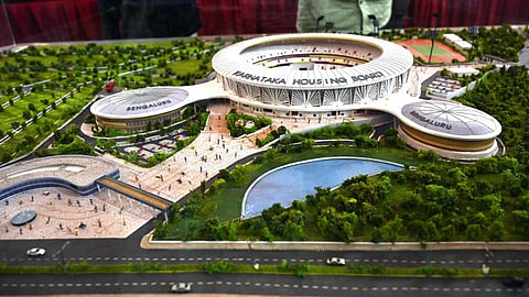 A model of the new international cricket stadium at Suryanagar 4th Phase, Anekal Taluk, Bengaluru Urban District 