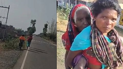 500 രൂപ പെൻഷൻ മുടങ്ങിയിട്ട് 4 മാസം;  90 വയസുള്ള ഭർതൃ മാതാവിനെ ചുമലിലേറ്റി സ്ത്രീ നടന്നത് കിലോമീറ്ററുകളോളം