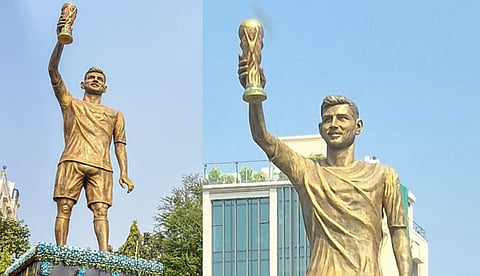 കാറ്റിൽ ഇളികയാടുന്നു, കൊല്‍ക്കത്തയില്‍ മെസി അനാച്ഛാദനം ചെയ്ത സ്വന്തം പ്രതിമ അപകട ഭീഷണിയില്‍; ഉടന്‍ നീക്കിയേക്കും 