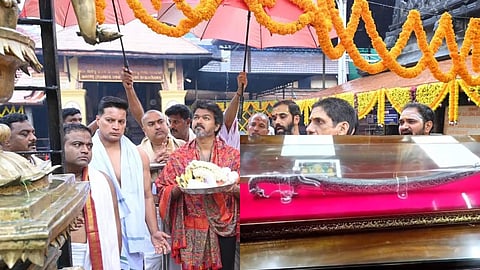 തമിഴ്നാട് മുഖ്യമന്ത്രി ജോസഫ് വിജയ്  മൂകാംബികയിലെത്തി; ക്ഷേത്ര ദർശനത്തിനൊപ്പം ദേവിക്ക് വെള്ളി വാൾ സമർപ്പിച്ചു