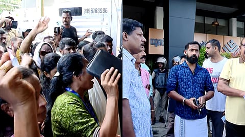 എലോഹിം ഗ്ലോബൽ വർഷിപ്പ് സെൻ്ററിലെ വിശ്വാസികളെ തടഞ്ഞ് ബിജെപി പ്രവർത്തകർ; ബൈബിൾ ഉയർത്തി പ്രതിഷേധിച്ച് വിശ്വാസികൾ, പ്രദേശത്ത് സംഘർഷം