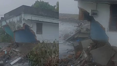 House destroyed by sea waves in Alappuzha