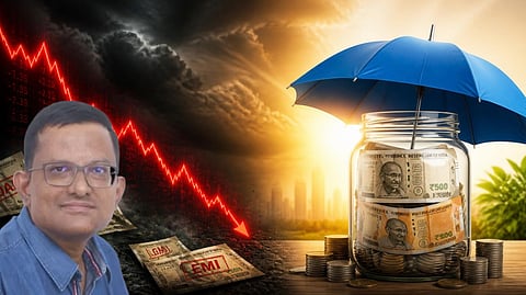 Amid growing economic uncertainty and market volatility, investment adviser Muthukrishnan Dhandapani urges families to avoid new loans, halt real estate buys, and build a 3-year emergency fund.