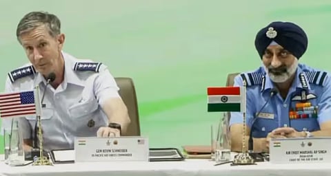 IAF Chief Air Chief Marshal AP Singh takes a swipe at the US F-35 program alongside a top US Commander at Tarang Shakti 2026. Read key remarks on F-35 access and Russia's Su-57 offer.
