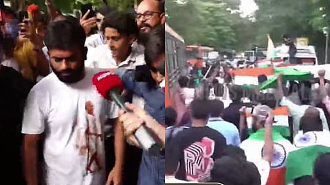 പ്രതിഷേധക്കടലായി  തിരംഗ മാർച്ച്;  അഭിജീത്  ദീപ്കെയെ നാടകീയമായി കസ്റ്റഡിയിൽ എടുത്ത് പൊലീസ് 