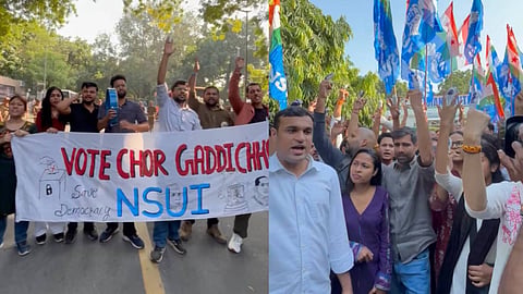 ഗ്യാനേഷ് കുമാറിൻ്റെ രാജിക്കായി   ജന്തർമന്തറിൽ മിന്നൽ സമരവുമായി എൻഎസ്‌യുഐ; പ്രവർത്തകരെ കസ്റ്റഡിയിലെടുത്തു