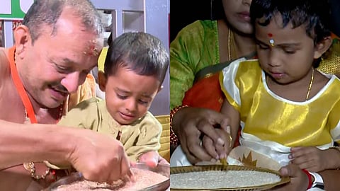 വിജയദശമി ദിനത്തിൽ കുരുന്നുകൾ ആദ്യാക്ഷരം കുറിക്കുന്നു