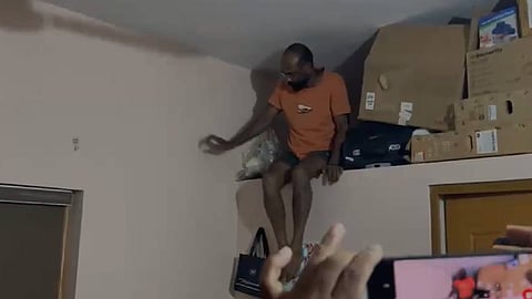 Police dramatically apprehended the accused, who was hiding among the bags above the berth
