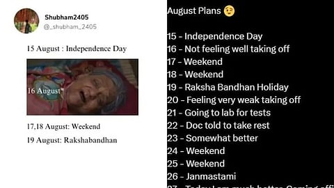ഓഗസ്റ്റില്‍ എങ്ങനെ ലോങ് വീക്കെന്‍ഡ് എടുക്കാം; മീമുകള്‍ പറയുന്നത് ഇങ്ങനെ