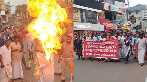 'ആളിക്കത്തി അന്‍വർ', കോലം കത്തിച്ച് സിപിഎം പ്രവർത്തകർ; പ്രതിഷേധം ശക്തം
