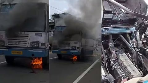 ഓടിക്കൊണ്ടിരുന്ന കെഎസ്ആർടിസി ബസിന് തീപിടിച്ചു; യാത്രക്കാരെ രക്ഷിച്ച് ഡ്രൈവർ