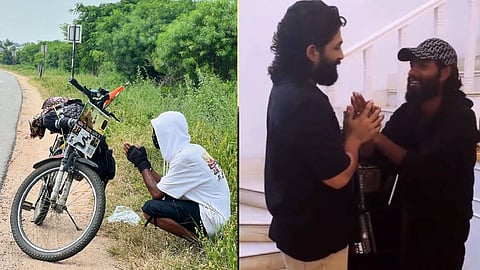 ഇങ്ങനെയും ഉണ്ടോ ഫാന്‍സ്; 1600 കിമീ സൈക്കിള്‍ ചവിട്ടിയെത്തിയ ആരാധകനെ ചേര്‍ത്ത് പിടിച്ച് അല്ലു അര്‍ജുന്‍