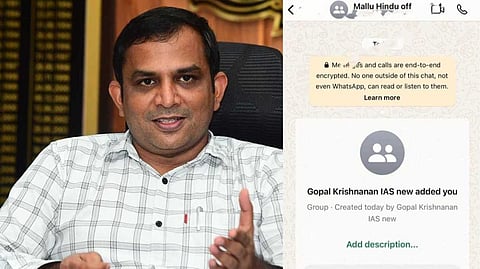 മല്ലു ഹിന്ദു വാട്‌സ്ആപ്പ് ഗ്രൂപ്പ് വിവാദം; ഗോപാലകൃഷ്ണന്‍ ഐഎഎസിന്റെ സസ്‌പെന്‍ഷന്‍ പിന്‍വലിച്ചു