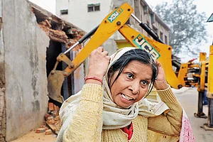 Photo: Suresh K. Pandey : Two Stories: A portion of Sushma Sahu’s house was demolished ahead of Ram temple inauguration in Ayodhya
