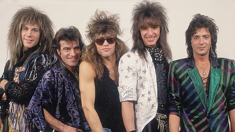 Bon Jovi members David Bryan, Tico Torres, Jon Bon Jovi, Richie Sambora, and Alec John Such in 1987