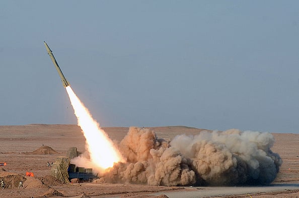 Getty Images : An Iranian short-range missile during a military exercise, picture obtained from Iran's ISNA news agency.