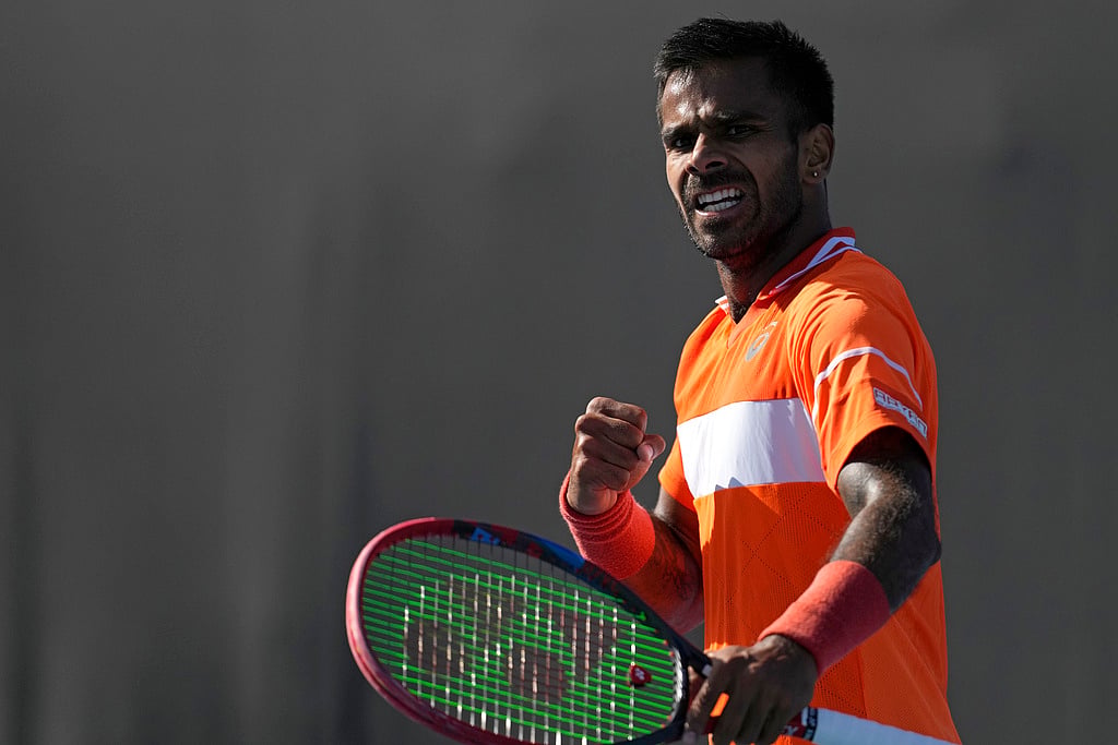 (AP Photo/Alessandra Tarantino) : Sumit Nagal of India at the Australia Open 2024 