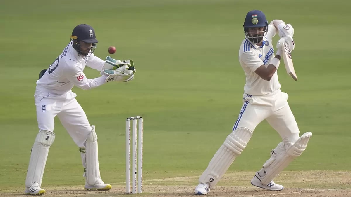 (Photo: AP) : KL Rahul bats during the second day of India's first test match against England in Hyderabad
