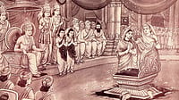 Rama's Greatest Challenge Today Is Men In The Guise Of Gods Photo: Wikimedia Commons : The Final Act: Sita about to enter the depths of the earth