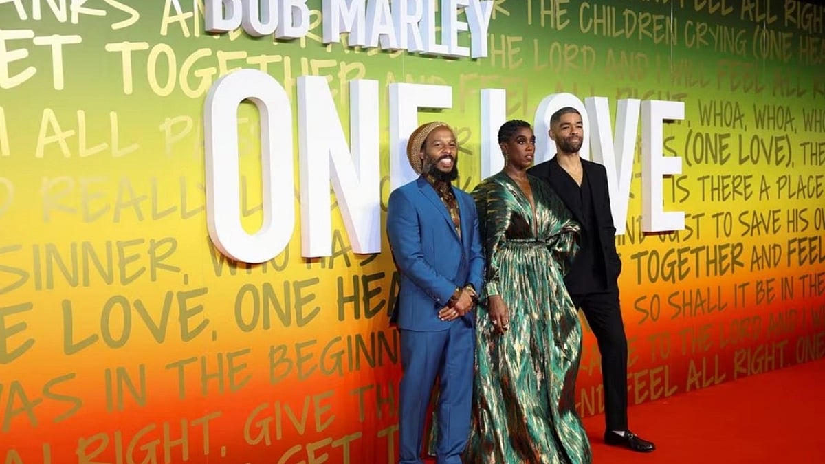 Actors Kingsley Ben-Adir, Lashana Lynch and producer Ziggy Marley at the premiere of the film 'Bob Marley: One Love'  - 
(Reuters)