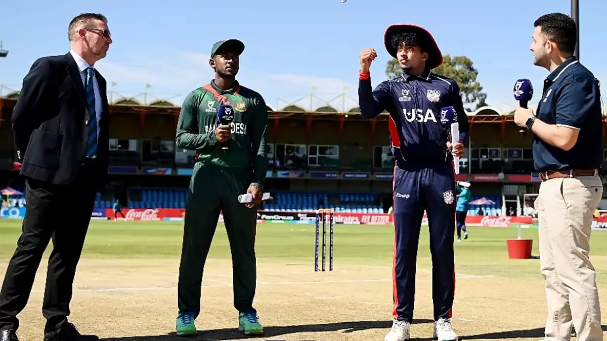 X/Bangladesh Cricket : The two captains at the toss for the Bangladesh vs USA match at the ICC U-19 Men's Cricket World Cup 2024 in Bloemfontein