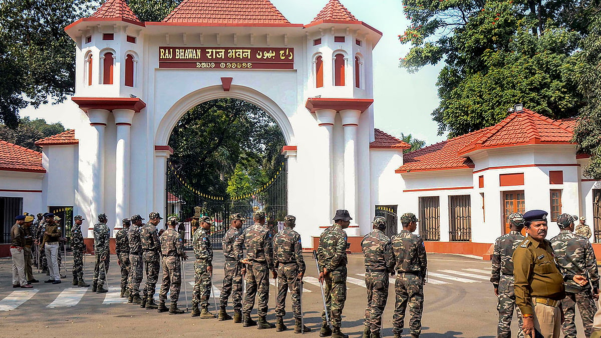 Photo: PTI : Security at Raj Bhavan in Ranchi