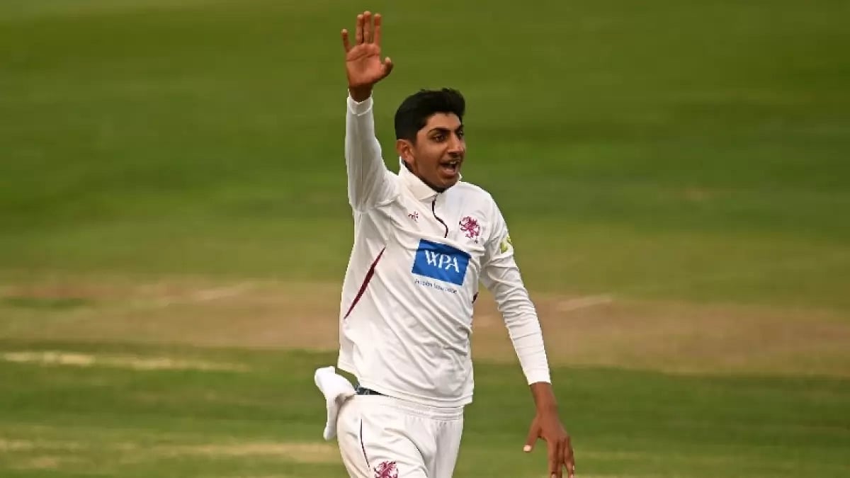 Shoaib Bashir in action for Somerset in the English County Championship. - X/England Cricket