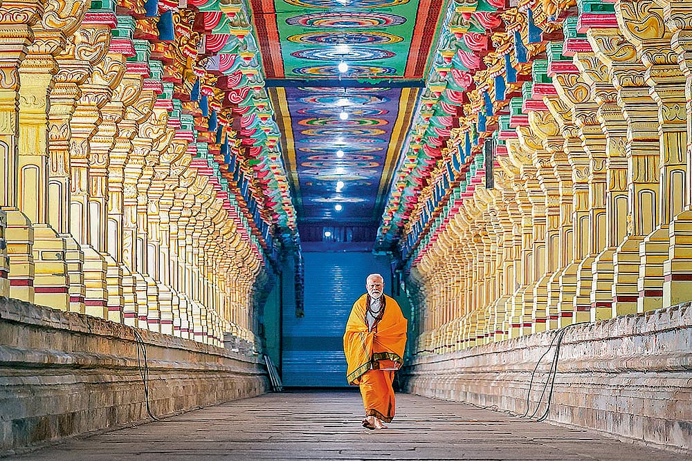Photo: PTI : Prime Minister Narendra Modi at Ramanathaswamy Temple in Rameswaram on January 20, 2024.