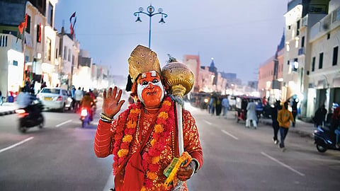 Playing God: A man dressed up as Hanuman at Ayodhya’s Ram-Sarayu corridor