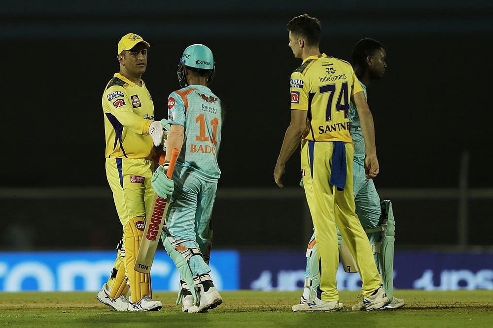 File Photo : Ayush Badoni with MS Dhoni during an Indian Premier League match.