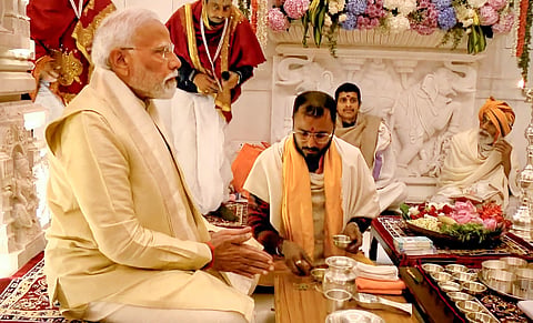 PM Modi taking part in Pran Patishtha ceremony.
