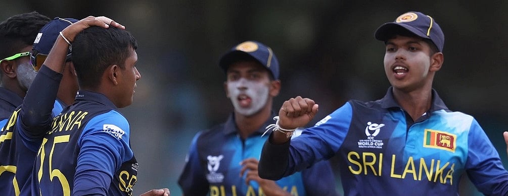 Courtesy: SLC : Sri Lanka players in action during their opening ICC U-19 Cricket World Cup 2024 match against Zimbabwe in Kimberly, South Africa.