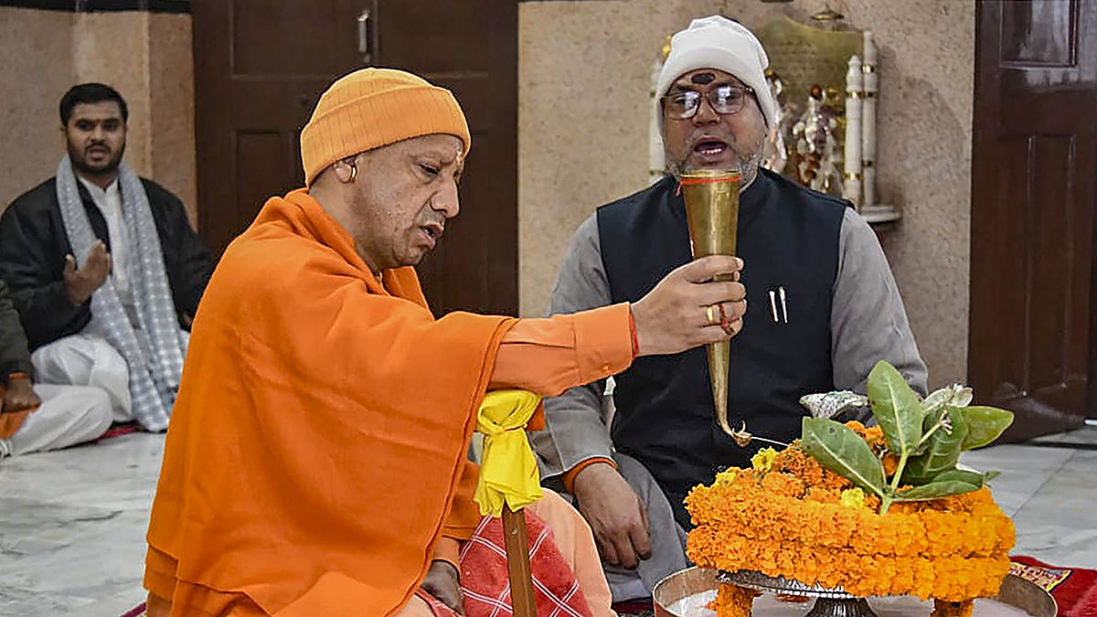 Photo: PTI : Yogi Adityanath at Gorakhnath temple