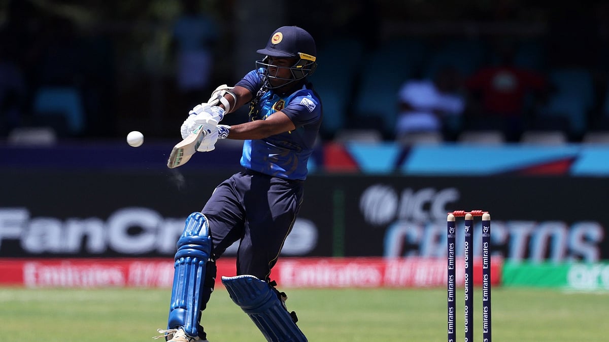 ICC : Supun Waduge of Sri Lanka bats during their ICC U19 Men's Cricket World Cup match against Namibia at Diamond Oval on January 24, 2024 in Kimberley, South Africa.