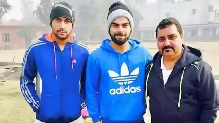 File photo of India cricketer Virat Kohli and his coach Rajkumar Sharma, along with Uttarakhand seamer Deepak Dhapola. - | Photo: Instagram/Deepak Dhapola
