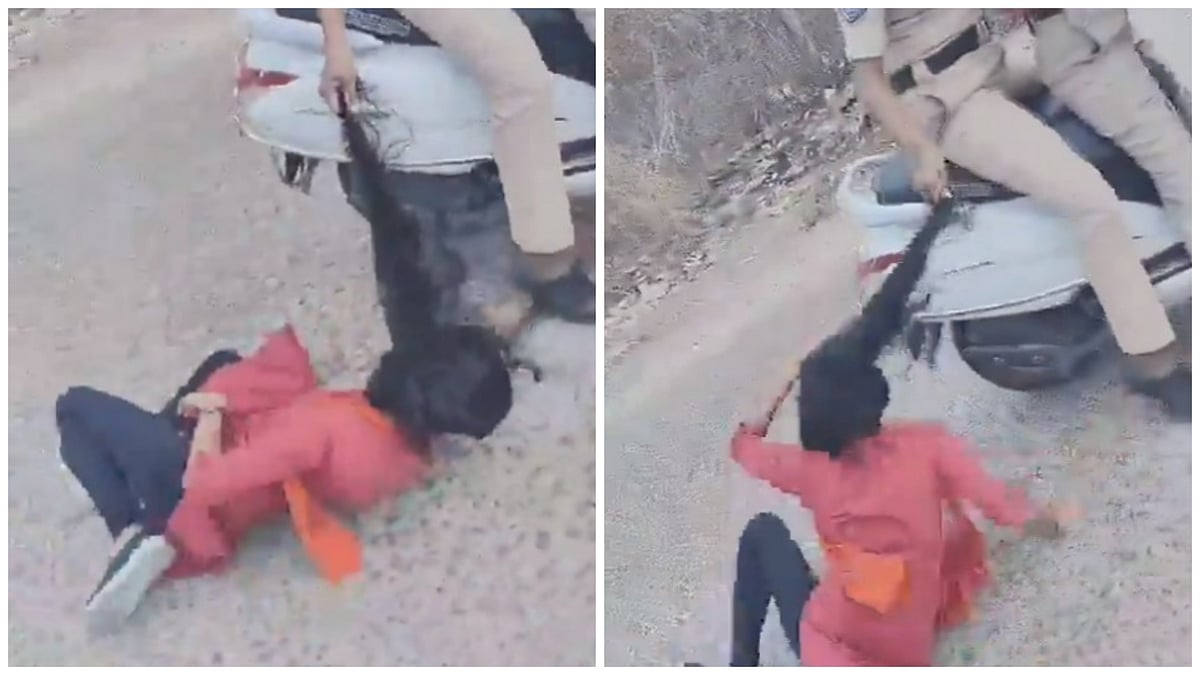 Screen grab from video posted on X/@GemsOfKCR : The incident happened during a protest at a university in Hyderabad 

