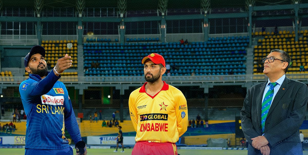 Sri Lanka Cricket : Captains Wanindu Hasaranga of Sri Lanka and Sikandar Raza of Zimbabwe at the toss ahead of their T20I cricket match in Colombo on January 18, 2024.