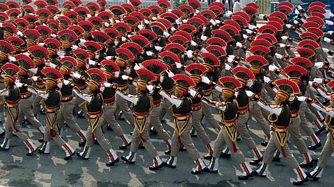 Delhi Police marching contingent for the Republic Day parade 2024. 