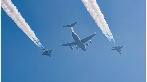 Jets fly during IAF flypast rehearsal for Republic Day parade in Delhi