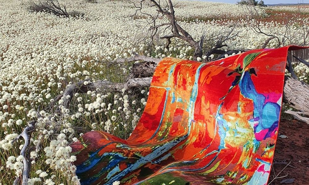 Australian artist Dena Lawrence's carpet creations featured a vibrant, free-flowing palette