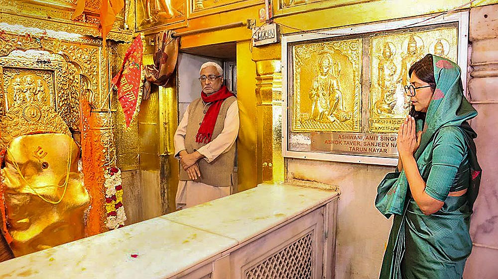 Photo: PTI : Swati Maliwal at Hanuman Mandir in Delhi